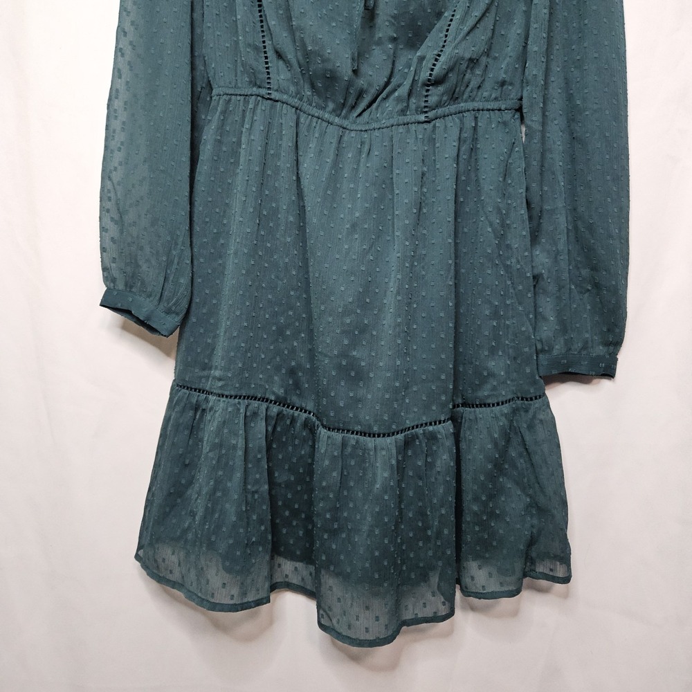 LOFT‎ Dress Womens Small Green Excellent Tie Neck Clip Dot Tiered Boho Romantic - Picture 2 of 10